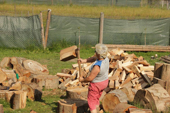 הנשים עוסקות בעבודות המשק הקשות, אפילו חוטבות עצים
