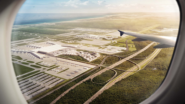 שדה התעופה החדש של איסטנבול מבעד חלון המטוס