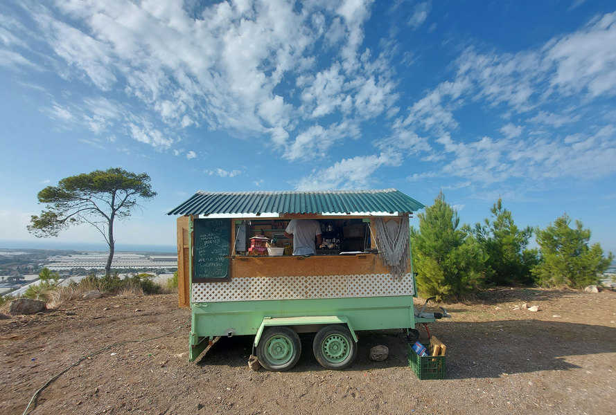 Food truck "Window to the landscape" in the Nof HaCarmel forest.  Food, drink and a dreamy view