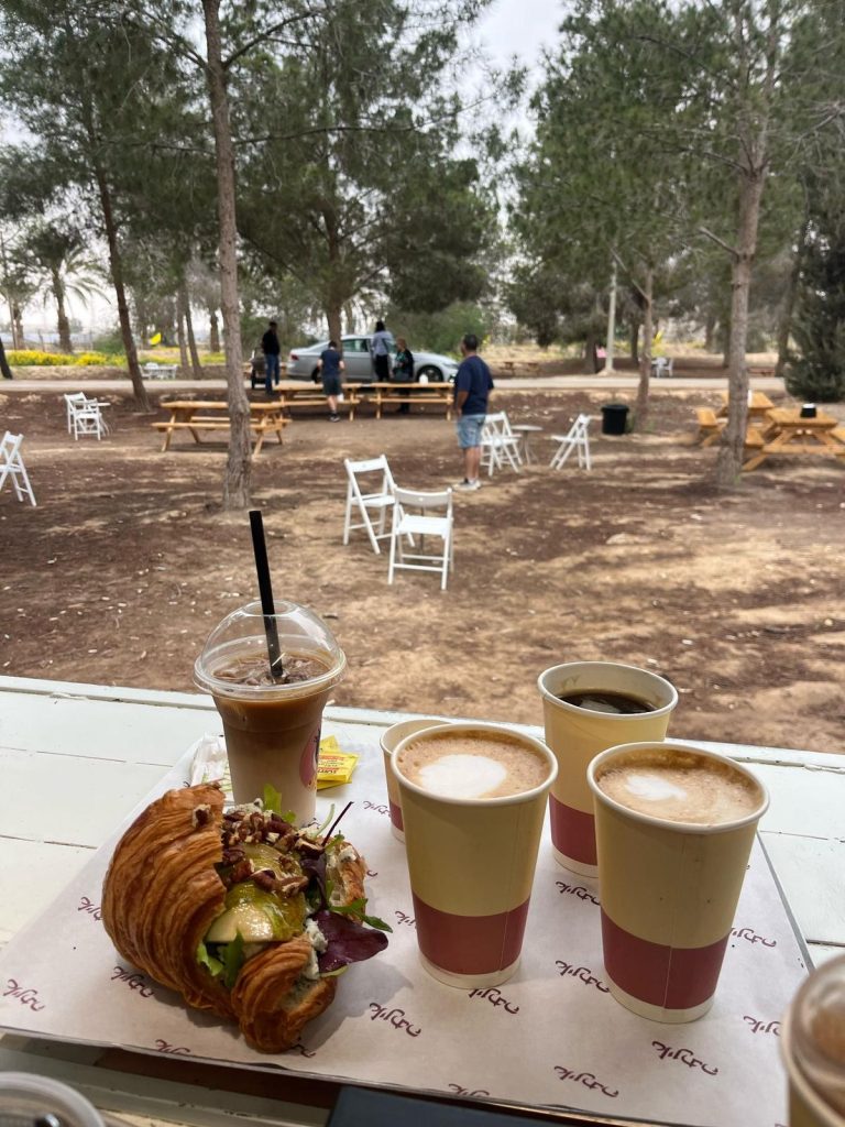 למרות המיקום המדברי, עגלת הקפה אינתה ממוקמת בתוך חורשה מוצלת | צילום: נועה שביט לוי