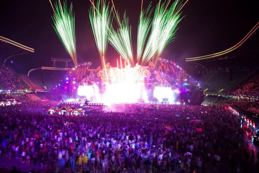 Enthusiastic audience and fireworks at the Untold festival in Cluj  Photo: Melinda Nagy, Shutterstock