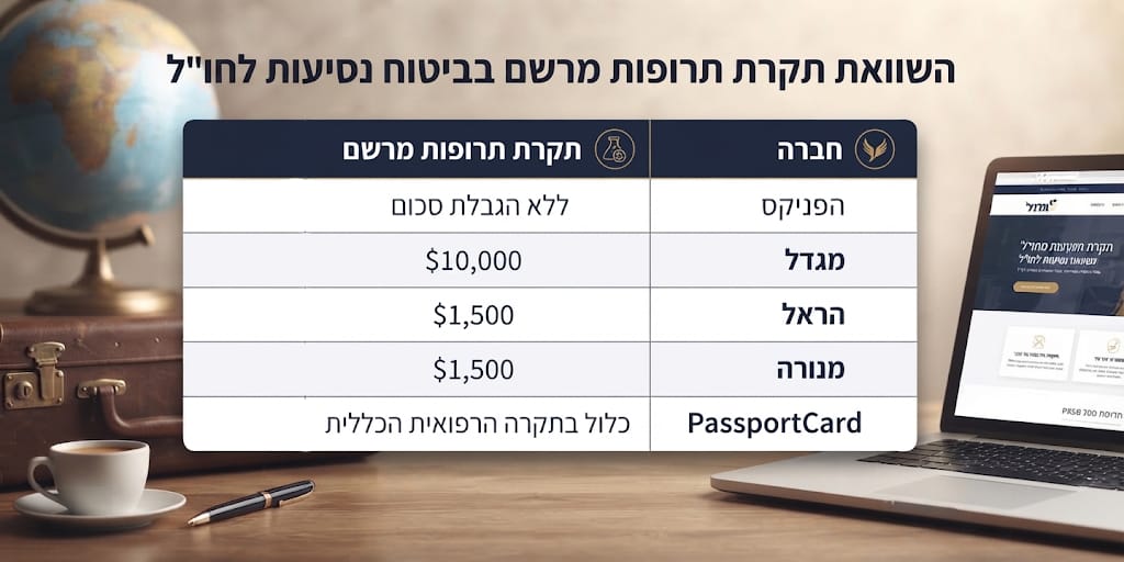 השוואת תקרות תרופות מרשם בביטוח נסיעות לפי חברה